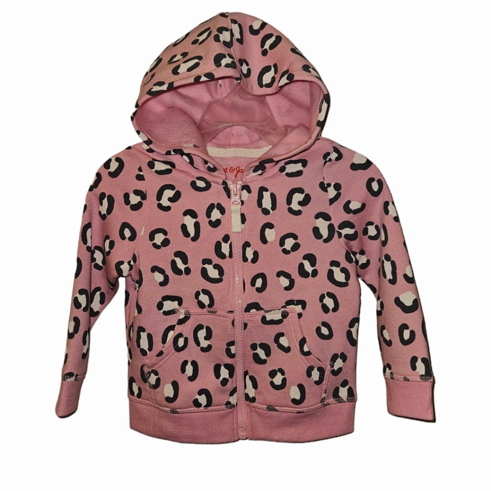 Pink Leopard Print Zip Up Sweatshirt Hoodie Jacket
